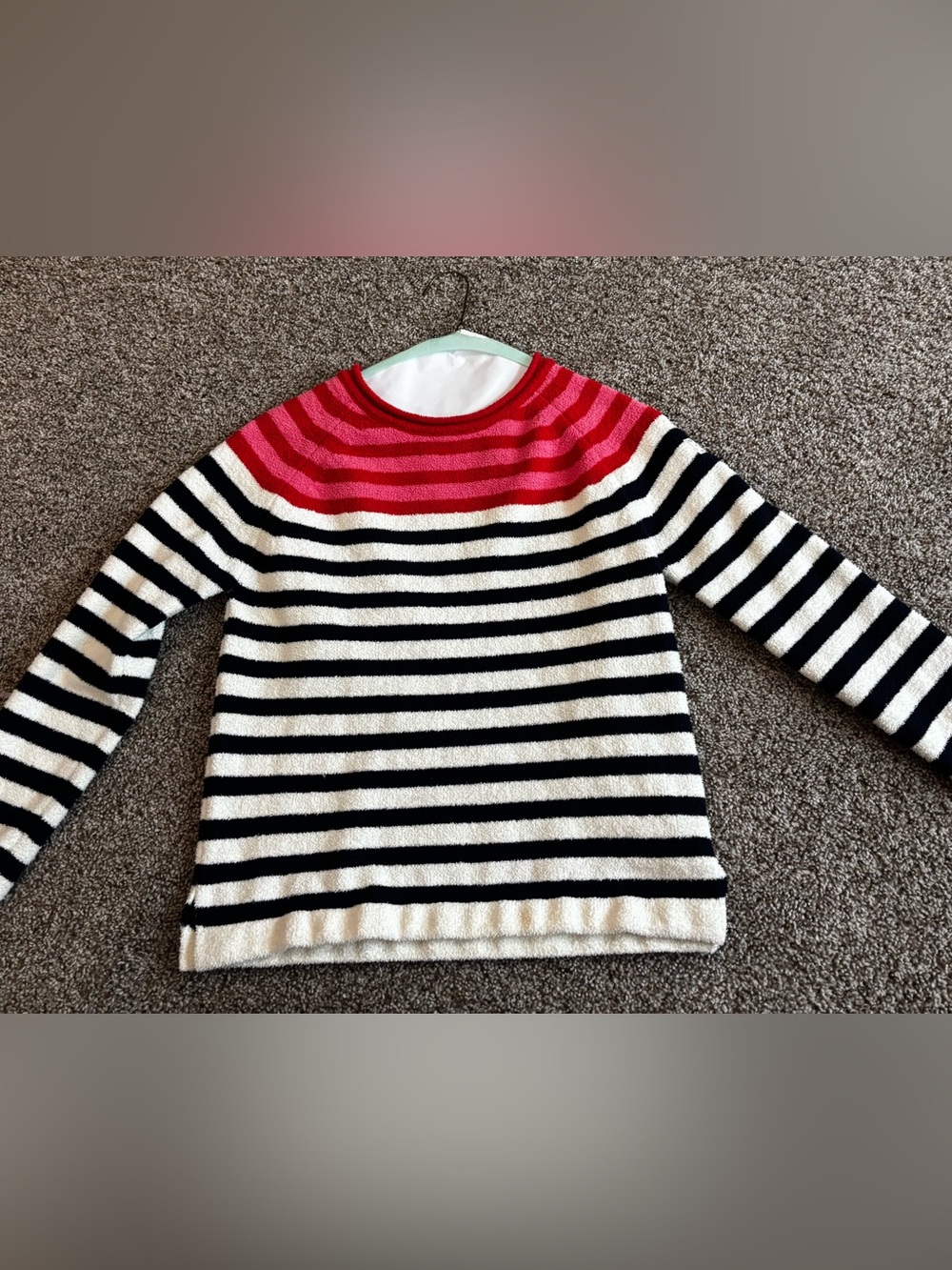 Joules navy & Cream Striped Crewneck with Pink-Red Yoke